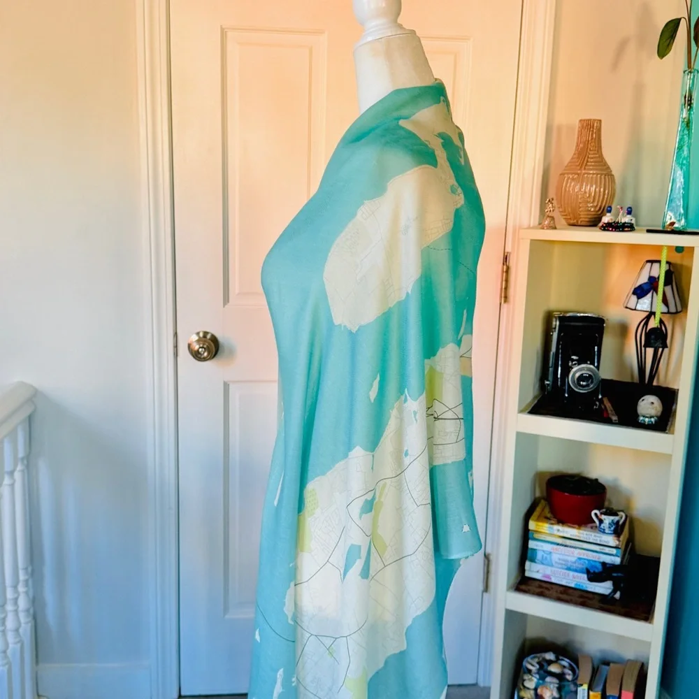 NEW with TAGS Elegant Wrap with map of Aquidneck Island, Newport Rhode Island